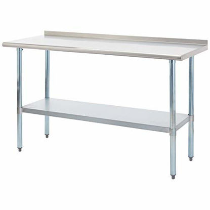 Picture of Rockpoint Carmona Tall NSF Stainless-Steel Commercial Kitchen Work Table with Backsplash and Adjustable Shelf, 60 x 24 Inch