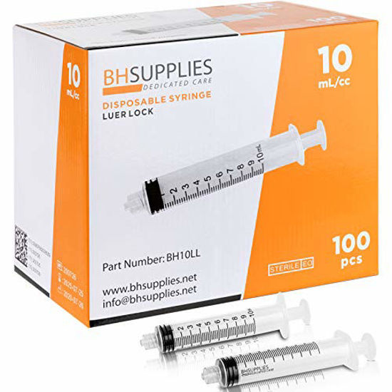 GetUSCart- 10ml Syringe Sterile with Luer Lock Tip, BH SUPPLIES - (No  Needle) Individually Sealed - 100 Syringes