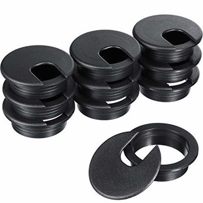 Picture of SATINIOR 10 Packs Black Desk Cable Wire Grommet Cord, PC Computer Desk Plastic Grommet Cord, Tidy Cable Hole Cover Organizers (Black, 50 mm/ 2 Inch Mounting Hole Diameter)