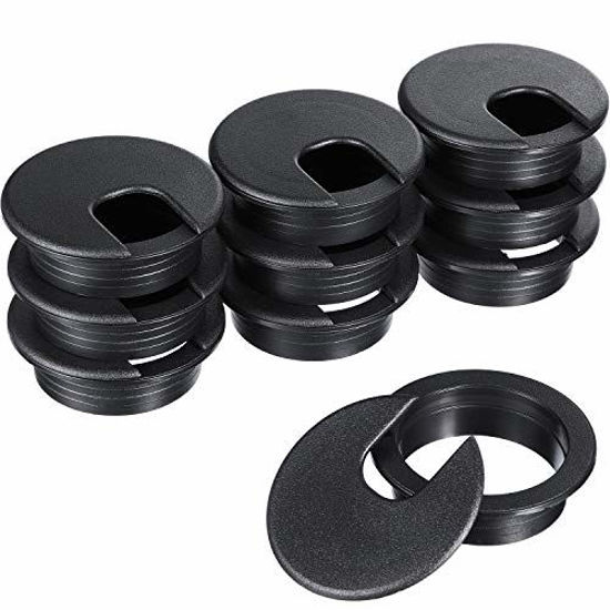 Picture of SATINIOR 10 Packs Black Desk Cable Wire Grommet Cord, PC Computer Desk Plastic Grommet Cord, Tidy Cable Hole Cover Organizers (Black, 50 mm/ 2 Inch Mounting Hole Diameter)