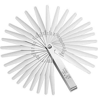 Picture of Stainless Steel Feeler Gauge Dual Marked Metric and Imperial Gap Measuring Tool (0.03-1 mm, 32 Blades)