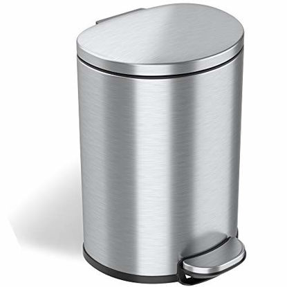Picture of iTouchless SoftStep 3 Gallon Small Semi-Round Bathroom Step Trash Can with Removable Inner Bucket and AbsorbX Odor Filter, Stainless Steel, 11 Liter Pedal Garbage Bin for Bedroom, Office Cubicle