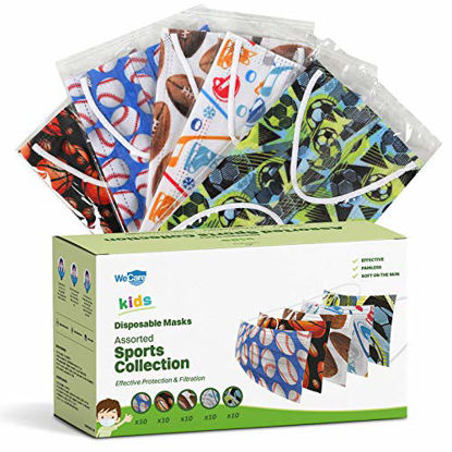 Picture of WeCare Disposable Face Masks For Kids, 50 Sport Collection Face Masks, Individually Wrapped