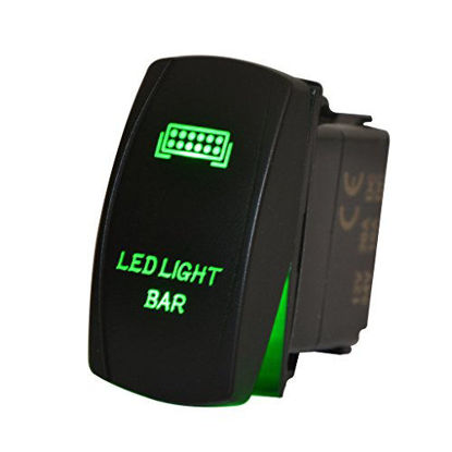 Picture of MicTuning LS08102 5pin LED Light Bar Rocker Switch, On-Off LED Light, 20A 12V, Green