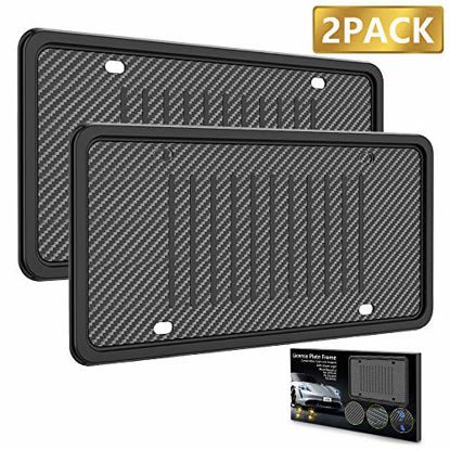 Picture of License Plate Frames Silicone License Plate Holder, Rust-Proof Rattle-Proof Weather-Proof with 3 Drainage Holes Black Silicone License Plate Frame Cover (2 Pack)