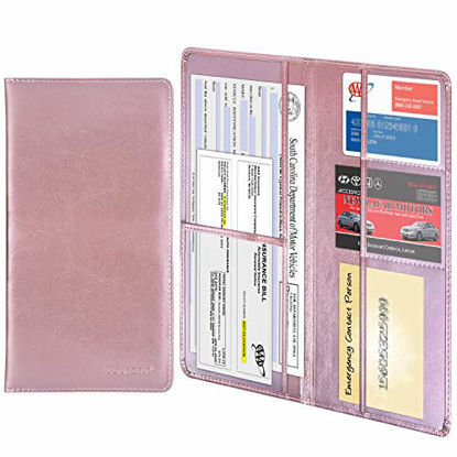 Picture of Wisdompro Car Registration and Insurance Documents Holder - Premium PU Leather Vehicle Glove Box Paperwork Wallet Case Organizer for ID, Driver's License, Key Contact Information Cards (Rose Gold)