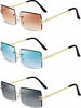 Picture of 3 Pairs Rimless Rectangle Sunglasses Tinted Frameless Eyewear Vintage Transparent Rectangle Glasses for Women Men (Grey, Tea and Blue)