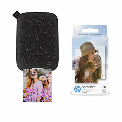 Picture of HP Sprocket Portable Photo Printer 2nd Edition (Noir) & Sprocket Photo Paper, Sticky-Backed 20 sheets