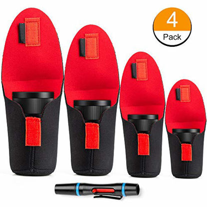 Picture of Lens Pouch Bag Lens Case Cover Sleeve,Soft Neoprene Travel Carry Protective Lens Pouch Set for Canon Nikon Sony Panasonic Pentax Olympus DSLR Camera Lens with Lens Cleaning Pen (S,M,L,XL)