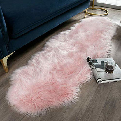 Picture of Ashler Soft Faux Sheepskin Fur Chair Couch Cover Pink Area Rug for Bedroom Floor Sofa Living Room 2 x 6 Feet