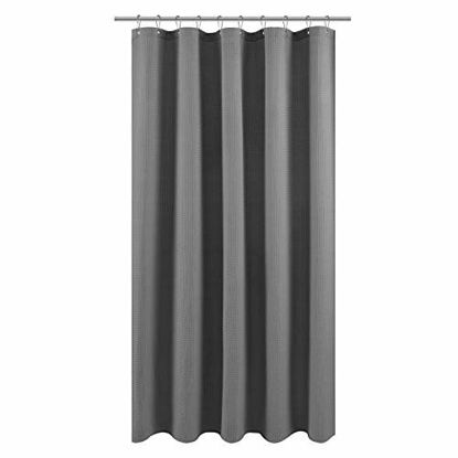 Picture of Stall Fabric Shower Curtain Waffle Weave 54 Wide by 78 Long, Hotel Luxury Spa, Water Repellent, Machine Washable, 230 GSM Heavy Duty, Spa, Gray Pique Pattern Decorative Bathroom Curtain