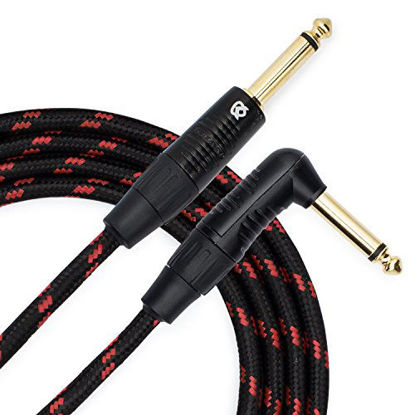 Picture of KLIQ Guitar Instrument Cable, 10 Ft - Custom Series with Premium Rean-Neutrik 1/4" Straight to Right Angle Gold Plugs, Black/Red Tweed