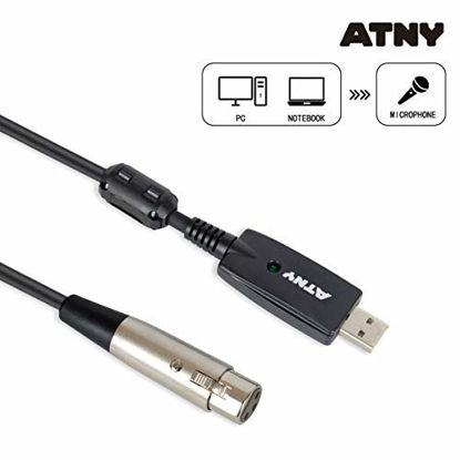 Picture of USB Microphone Cable - ATNY Microphone USB Interface - Compatible with Windows and MacOS - Supports Both 44.1 kHz and 48 kHz Providing Sound (USB to XLR, Black)