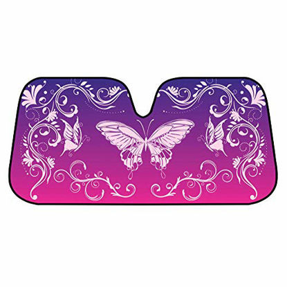 Picture of BDK Premium Front Windshield Sun Shade-Accordion Folding Auto Sunshade for Car Truck SUV-Blocks UV Rays Sun Visor Protector-Keep Your Vehicle Cool- 58 x 27 Inch (Pink Butterfly)