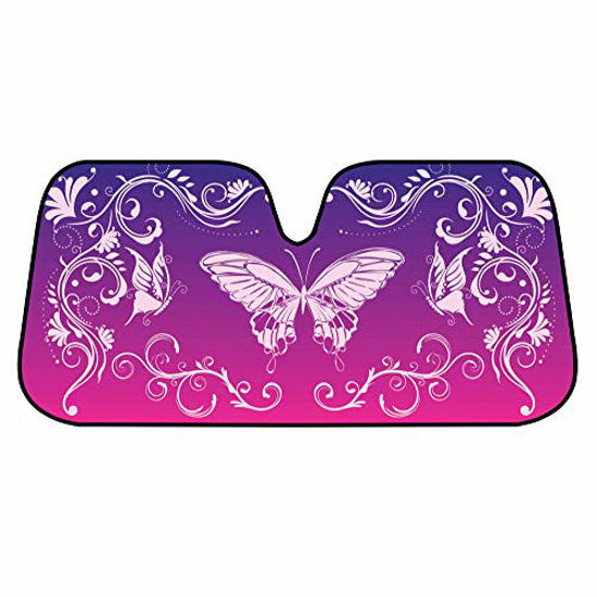 Picture of BDK Premium Front Windshield Sun Shade-Accordion Folding Auto Sunshade for Car Truck SUV-Blocks UV Rays Sun Visor Protector-Keep Your Vehicle Cool- 58 x 27 Inch (Pink Butterfly)