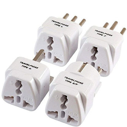 Picture of European Travel Adapter Plug Set - Pack of 4 Universal USA to Europe Outlet Adapters for All of Europe (Type C, E, F, G J, L) - Works in France, UK, Switzerland, Spain, Italy, Germany & More