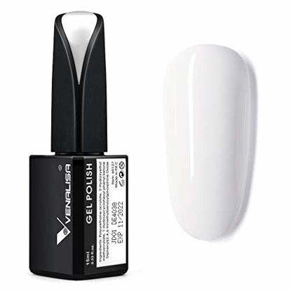Picture of VENALISA 15ml Gel Nail Polish, Pure White Color Soak Off UV LED Nail Gel Polish Nail Art Starter Manicure Salon DIY at Home, 0.53 OZ