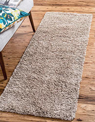 Picture of Unique Loom Solo Solid Shag Collection Modern Plush Taupe Runner Rug (2' 6 x 19' 8)