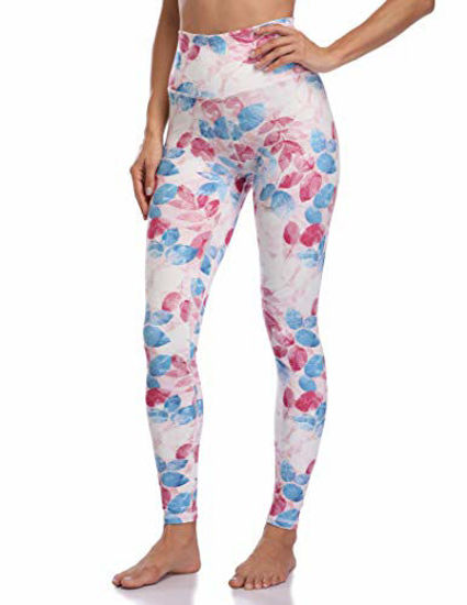 GetUSCart- Colorfulkoala Women's High Waisted Pattern Leggings Full-Length  Yoga Pants (XS, Pink ? Blue Fallen Leaves)