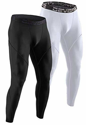 Picture of DEVOPS Men's Thermal Compression Pants, Athletic Leggings Base Layer Bottoms (2 Pack) (X-Large, Black/White)