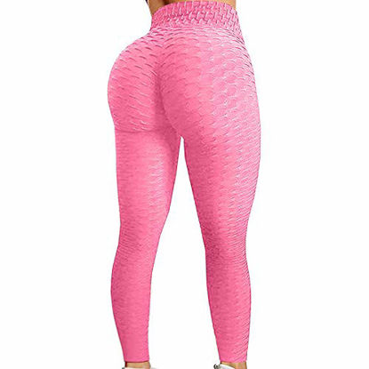 Picture of FIRERO Women's Bubble Hip Butt Lifting Legging High Waist Workout Tummy Control Yoga Tights(A-Pink,Medium)