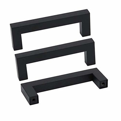 Picture of 1Pack Goldenwarm Black Square Bar Cabinet Pull Drawer Handle Stainless Steel Modern Hardware for Kitchen and Bathroom Cabinets Cupboard,Center to Center 3-3/4in (96mm)