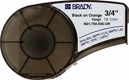 Picture of Brady Authentic (M21-750-595-OR) All-Weather Vinyl Label for Indoor/Outdoor Identification, Laboratory and Equipment Labeling, Black on Orange material - Designed for BMP21-PLUS and BMP21-LAB Label Printers, .75" Width, 21' Length