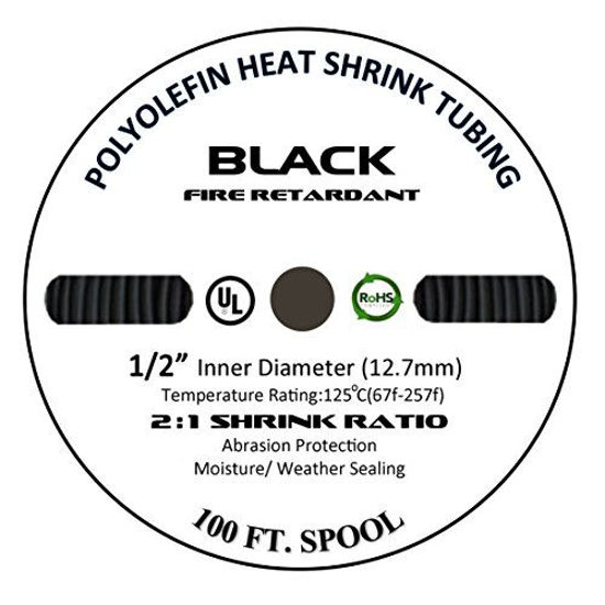 Picture of 225FWY 300 FT 1/2" 13mm Polyolefin Black Heat Shrink Tubing 2:1 Ratio