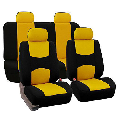 Picture of FH Group Universal Fit Full Set Flat Cloth Fabric Car Seat Cover, (Yellow/Black) (FH-FB050114, Fit Most Car, Truck, Suv, or Van)