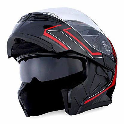 Picture of 1Storm Motorcycle Modular Full Face Helmet Flip up Dual Visor Sun Shield: HB89 Arrow Red
