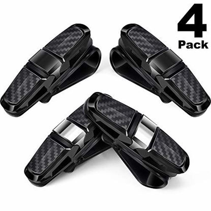 Picture of 4 Pieces Glasses Holders for Car Sun Visor, Sunglasses Holder Clip Hanger Eyeglasses Mount, Double-Ends Clip and 180 Degree Rotational Car Glasses Holder with Ticket Card Clip (Black, Silver)