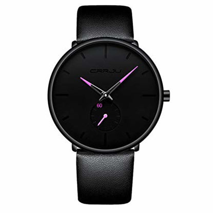 Picture of Mens Watches Ultra-Thin Minimalist Waterproof-Fashion Wrist Watch for Men Unisex Dress with Leather Band-Purple Hands