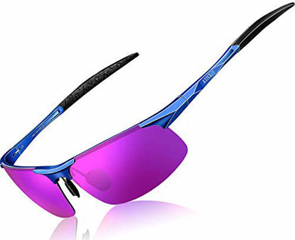 Picture of ATTCL Men's Fashion Driving Polarized Sunglasses for Men Al-Mg metal Frame 8177Blue-purple