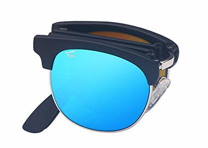 Picture of Foldies Black Folding Browline Sunglasses with Polarized Blue Mirror Lenses