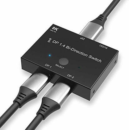 Picture of Angusplay DisplayPort Switch Bidirectional DisplayPort 1.4 KVM Splitter 2 Input 1 Output - Supports 8K 4K 3D 1080P HD, Manual DP Switcher for PC Host Monitor etc