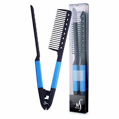 Picture of Herstyler Styling Comb For Hair - Straightener Comb For Great Tresses - Straightening Comb With A Grip - Flat Iron Comb For Knotty Hair - Flat Iron Brush For Unkempt Hair - Get wooed (Blue)