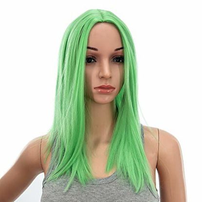 Picture of SWACC 14-Inch Short Straight Middle Part Hair Wig Medium Length Synthetic Heat Resistant Wigs for Women with Wig Cap (Light Green)