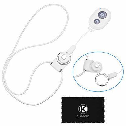 Picture of CamKix Camera Shutter Remote Control with Bluetooth Wireless Technology - White - Lanyard with Detachable Ring Mount - Capture Pictures/Video Wirelessly at 30 ft Compatible with iPhone/Android