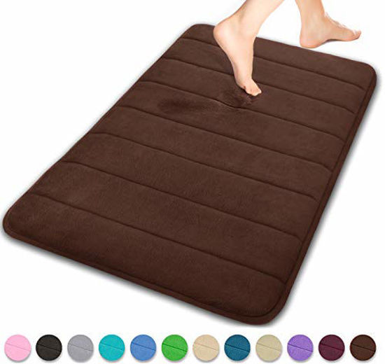 Picture of Yimobra Memory Foam Bath Mat Large Size 31.5 by 19.8 Inches, Comfortable, Soft, Super Water Absorption, Machine Wash, Non-Slip, Thick, Easier to Dry for Bathroom Floor Rug, Brown