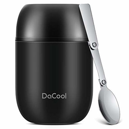 Picture of Insulated Lunch Container DaCool Hot Food Jar 16 oz Stainless Steel Vacuum Bento Lunch Box for Kids Adult with Spoon Leak Proof Hot Cold Food for School Office Picnic Travel Outdoors - Black