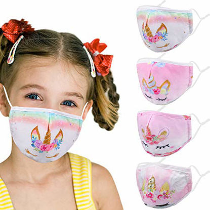 Picture of Woplagyreat Kids Face Mask with Adjustable Ear Loops, Soft Fabric Washable Reusable Cover for Protection, Flamingos Designer Breathable Cloth Cotton Madks Facemask for Girl Boy Children Gift