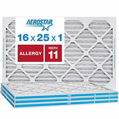 Picture of Aerostar Allergen & Pet Dander 16x25x1 MERV 11 Pleated Air Filter, Made in The USA, (Actual Size: 15 3/4"x24 3/4"x3/4"), 4-Pack