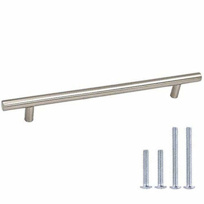 Picture of homdiy Brushed Nickel Cabinet Pulls - HD201SN Drawer Pulls Modern T Bar Handles 8-4/5in Hole Centers Kitchen Cabinet Handles 200 Pack Stainless Steel Cabinet Hardware