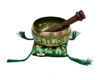 Picture of Tibetan Singing Bowl Set By Dharma Store - With Traditional Design Tibetan Buddhist Prayer Flag - Handmade in Nepal (Green)