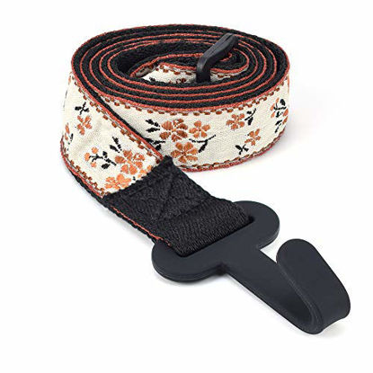 Picture of CLOUDMUSIC Ukulele Strap Button Free Hawaiian Floral Ukulele Strap with Hook Clip On For Soprano Concert Tenor Ukulele (Orange Flowers In Breige)