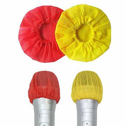Picture of 100 Counts Disposable Microphone Cover Sanitary Karaoke Mic Cover Mike Windscreen for KTV Home Karaoke Bar News Interview(Yellow & Red)