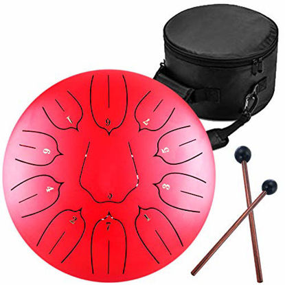 Picture of Steel Tongue Drum - 11 Notes 12 inches - Percussion Instrument -Handpan Drum with Bag, Music Book, Mallets, Finger Picks