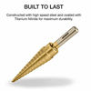 Picture of NEIKO 10182A Titanium Step Drill Bit | 13 Step Drill Bit Sizes 1/8 inch to 1/2 inch | High-Speed Steel and Titanium Nitride Coating | Two-Flute Design