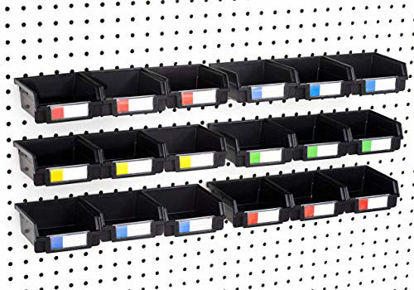 Picture of Pegboard Bins - 18 Pack Black - Hooks to Any Peg Board - Organize Hardware, Accessories, Attachments, Workbench, Garage Storage, Craft Room, Tool Shed, Hobby Supplies, Small Parts