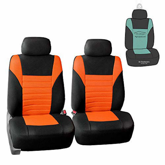 Picture of FH Group FB068102 Premium 3D Air Mesh Seat Covers Pair Set (Airbag Compatible) w. Gift, Orange/Black Color- Fit Most Car, Truck, SUV, or Van